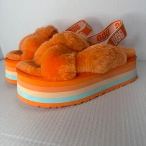 UGG  Fluff Orange Platform Slippers
